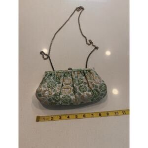 Kotur Green Yellow Jaquard Evening Chain Bag